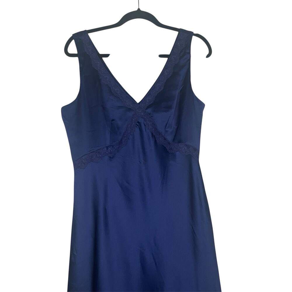 NWT New Day Navy Blue Satin Slip Dress – Elegant Midi with V-Neck Size: M